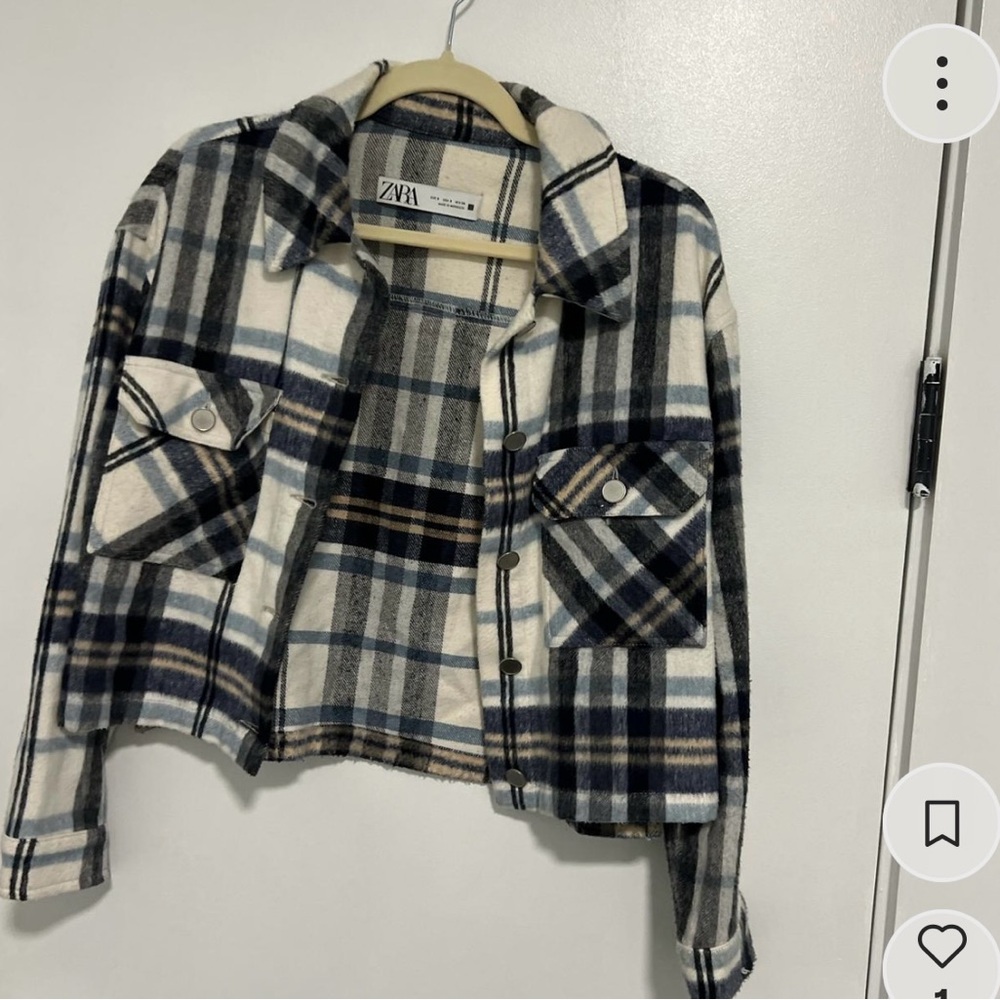 Zara Blue and White Plaid Jacket